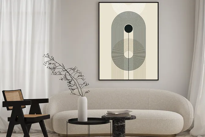 Plakat: Abstrakcja geometryczne kształty czarne i białe łuki