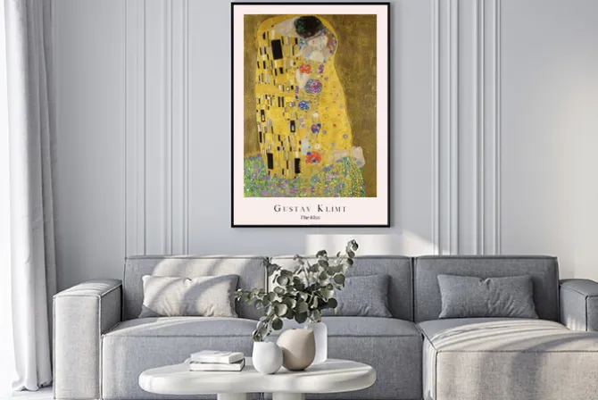 Plakat: Abstrakcja w stylu gustav klimt pocałunek zakochanych