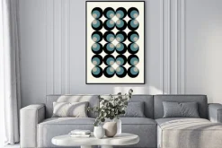 Plakat: Abstrakcyjna kompozycja niebieskie i czarne koła w stylu bauhaus