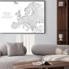 Plakat: Abstrakcyjna linii mash i punkt mapa europy na białym tle z napisem.