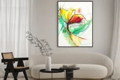 Plakat: Abstrakcyjna obraz olejny wiosennych kwiatów. martwa natura żółtego