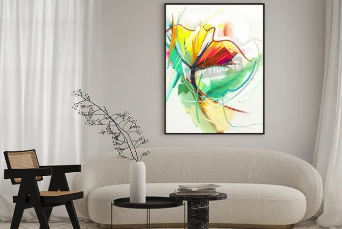 Plakat: Abstrakcyjna obraz olejny wiosennych kwiatów. martwa natura żółtego