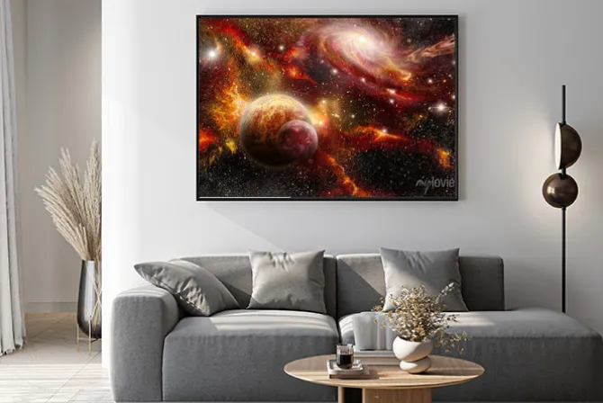 Plakat: Abstrakcyjna przestrzeń kosmiczna w ciepłych barwach