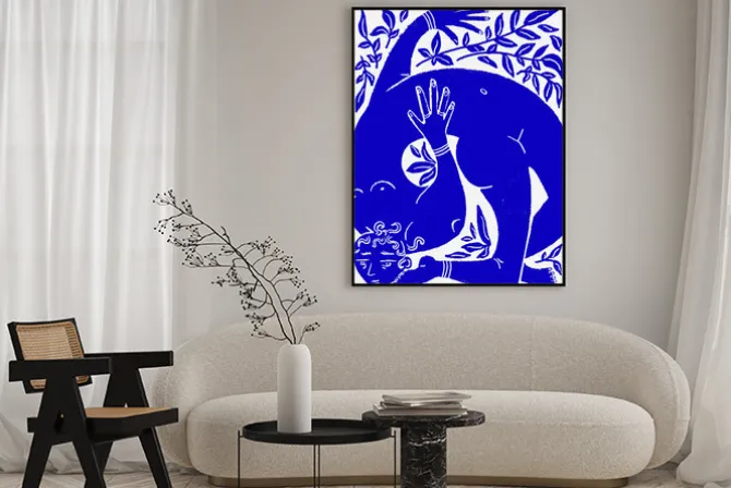 Plakat: Abstrakcyjna sylwetka ludzka wśród roślin