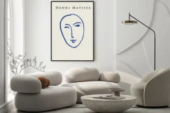 Plakat: Abstrakcyjna twarz jednoliniowa minimalizm w stylu matisse