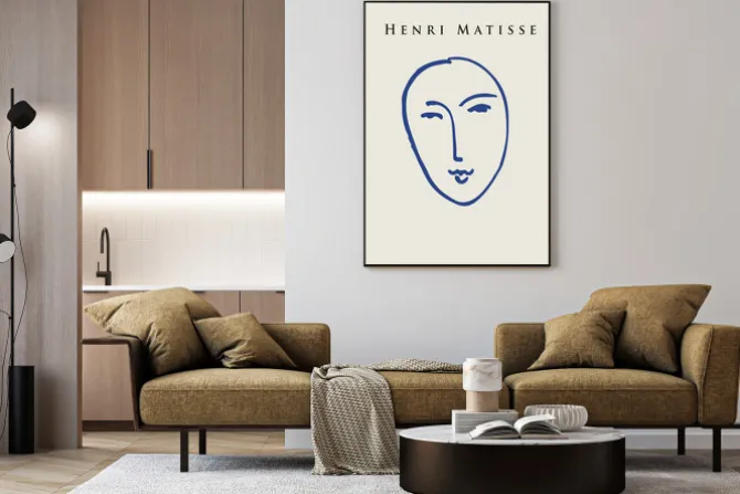 Plakat: Abstrakcyjna twarz jednoliniowa minimalizm w stylu matisse