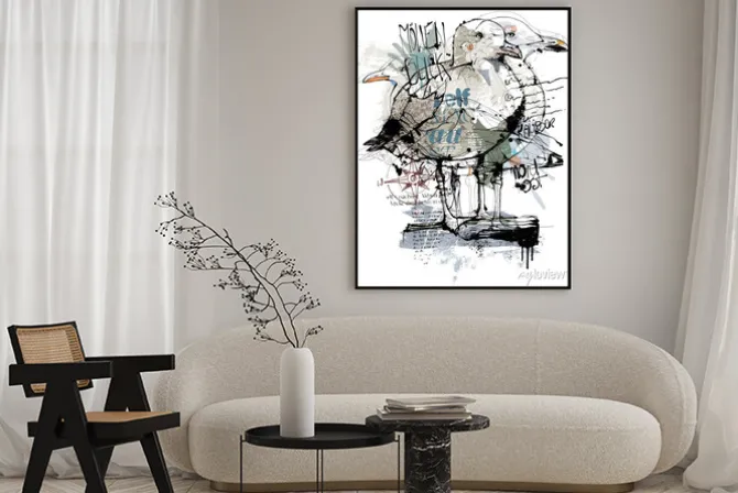 Plakat: Abstrakcyjna wizja morza i mew