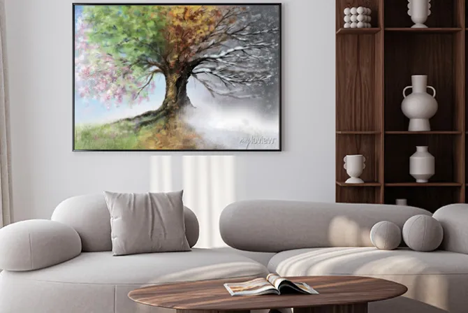 Plakat: Abstrakcyjne drzewo cztery pory roku