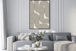 Plakat: Abstrakcyjne formy czarne linie na beżowym tle