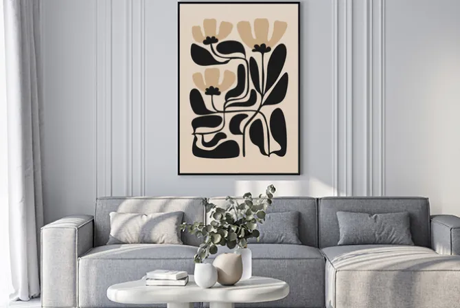 Plakat: Abstrakcyjne kwiaty na beżowym tle