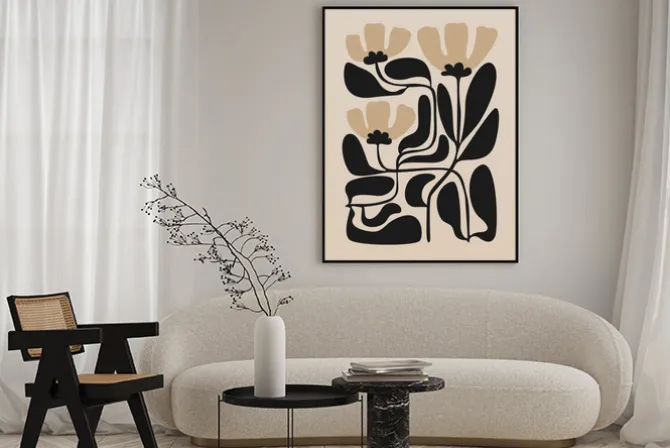 Plakat: Abstrakcyjne kwiaty na beżowym tle