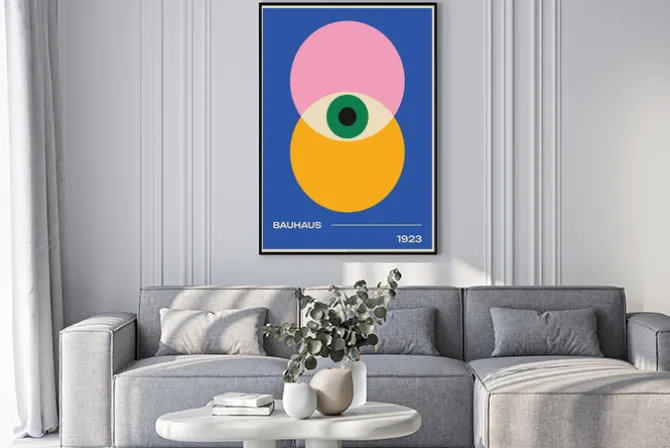 Plakat: Abstrakcyjne oko i koła w stylu bauhaus
