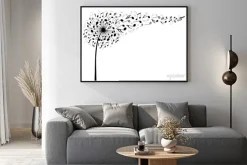 Plakat: Abstrakcyjny dmuchawiec z nutami