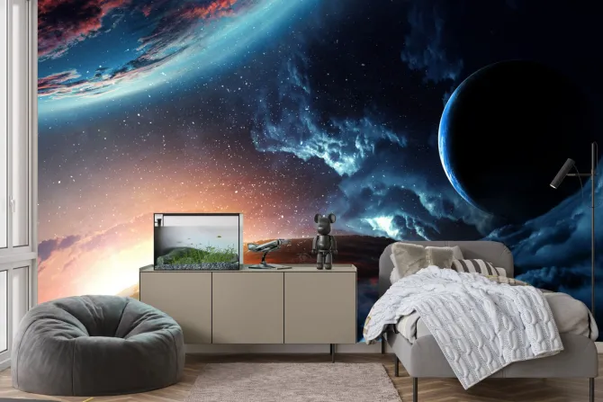 Plakat: Abstrakcyjny kosmos widok na planety