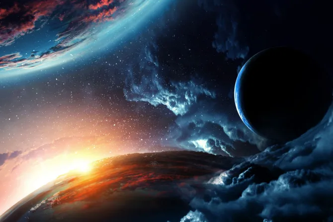 Plakat: Abstrakcyjny kosmos widok na planety