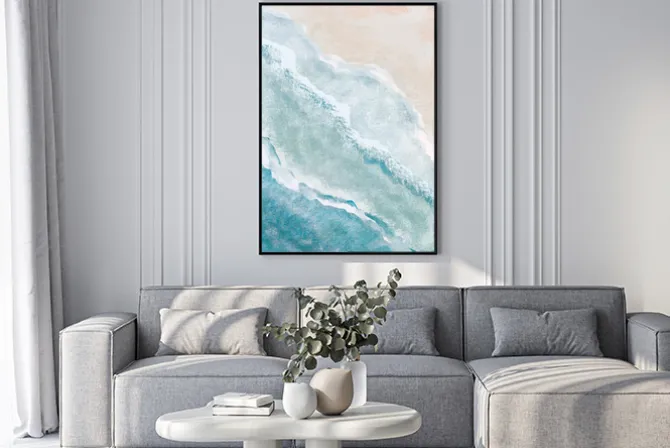 Plakat: Abstrakcyjny krajobraz z morzem i plażą