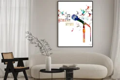 Plakat: Abstrakcyjny mikrofon i nuty