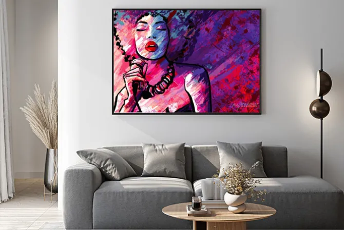 Plakat: Abstrakcyjny portret piosenkarki z mikrofonem