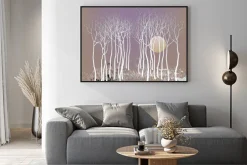 Plakat: Abstrakt drzew leśnych z pozostaw z księżycem porze nocnej wizji,