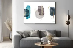 Plakat: Acrylic ink blue circles, creative frames. electric blue navy