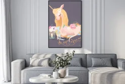 Plakat: Ładny, piękny jednorożec. księżniczka dziewczyna jednorożca w