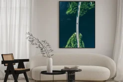 Plakat: Aerial view of bridge road through blue lakes with green woods