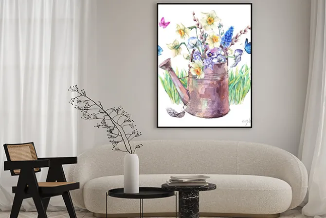 Plakat: Akwarela bukietu kwiatów w konewce