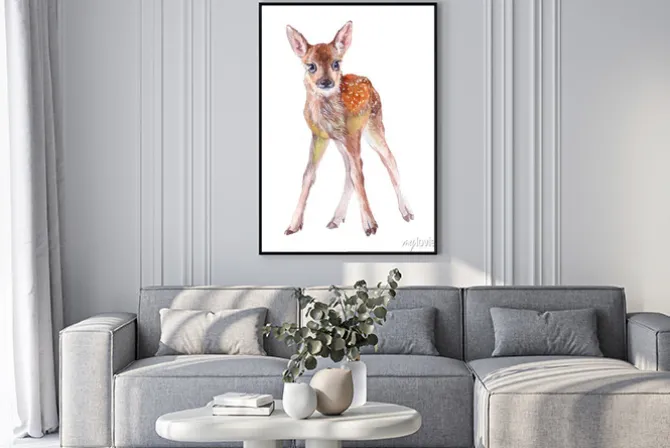 Plakat: Akwarela dziecka zwierzęcy źrebię odizolowywający na białym tle