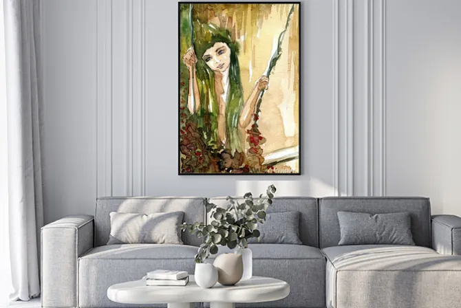 Plakat: Akwarela dziewczyny na huśtawce