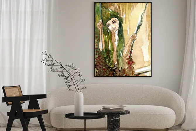 Plakat: Akwarela dziewczyny na huśtawce