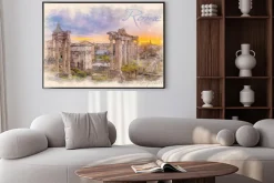 Plakat: Akwarela efekt ilustracja świcie nad rzymskim forum