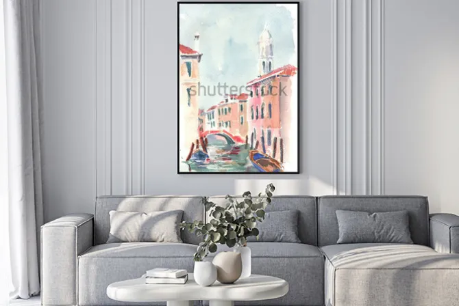 Plakat: Akwarela ilustracja weneckiego kanału