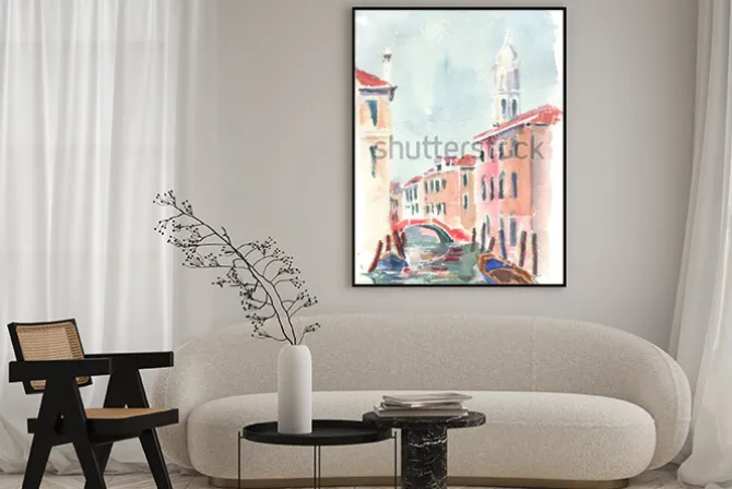 Plakat: Akwarela ilustracja weneckiego kanału