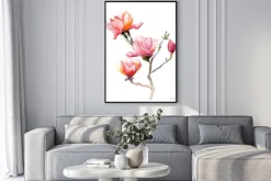 Plakat: Akwarela magnolia samodzielnie na białym tle