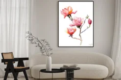 Plakat: Akwarela magnolia samodzielnie na białym tle