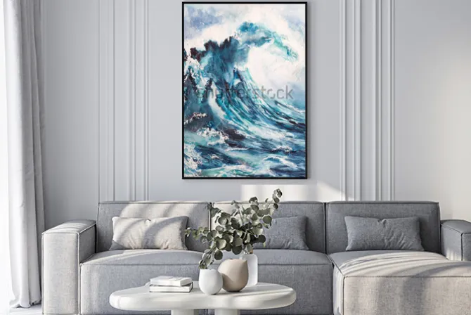 Plakat: Akwarela malarstwo morze fala