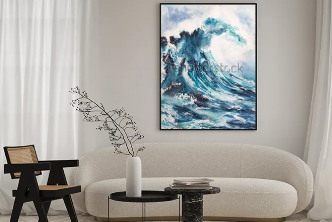 Plakat: Akwarela malarstwo morze fala