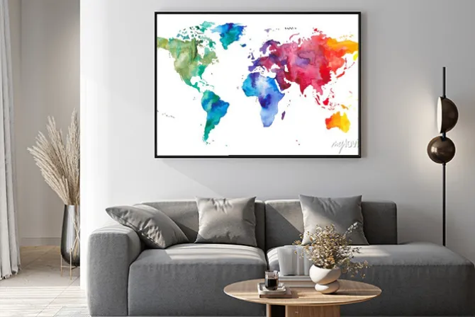 Plakat: Akwarela mapa świata