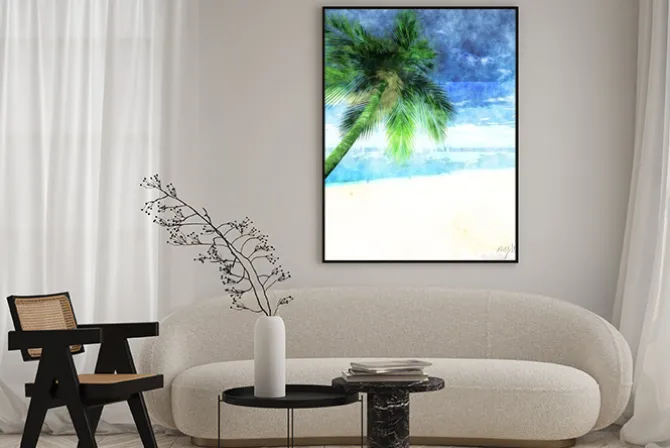 Plakat: Akwarela palmy na plaży