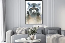 Plakat: Akwarela raccoon begging wygląd strony malowane ilustracji na