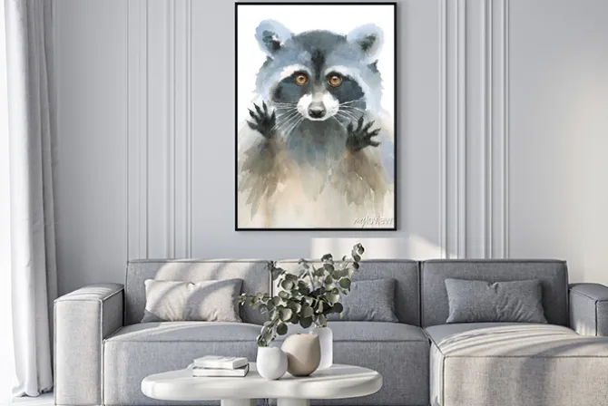 Plakat: Akwarela raccoon begging wygląd strony malowane ilustracji na