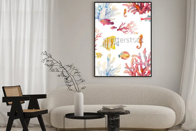 Plakat: Akwarela rafy koralowej wzór. ręcznie opracowany realistyczny