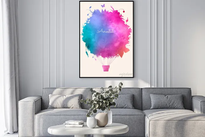 Plakat: Akwarela rocznika gorące balloon.celebration powietrza deseń