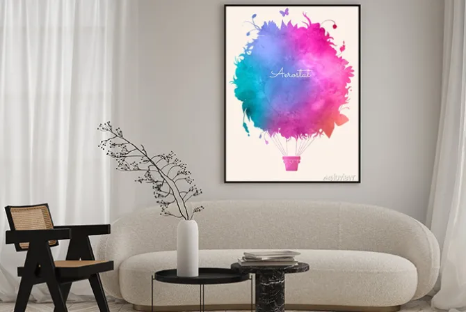 Plakat: Akwarela rocznika gorące balloon.celebration powietrza deseń