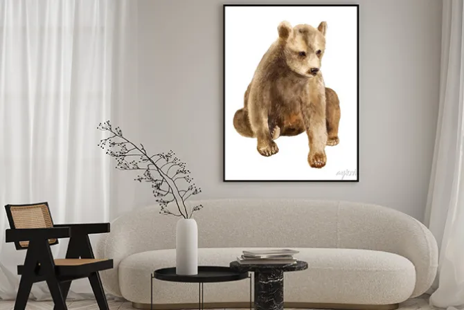 Plakat: Akwarela siedzi niedźwiadek