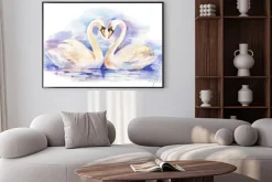 Plakat: Akwarela wektora ilustracją parę białych łabędzi