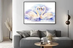 Plakat: Akwarela wektora ilustracją parę białych łabędzi