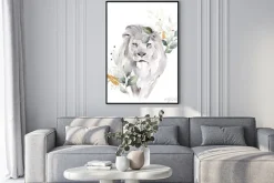 Plakat: Akwarela z lwem w roślinach