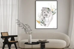 Plakat: Akwarela z lwem w roślinach