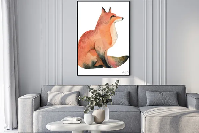 Plakat: Akwareli ilustracja czerwony dziki lis odizolowywa na białym